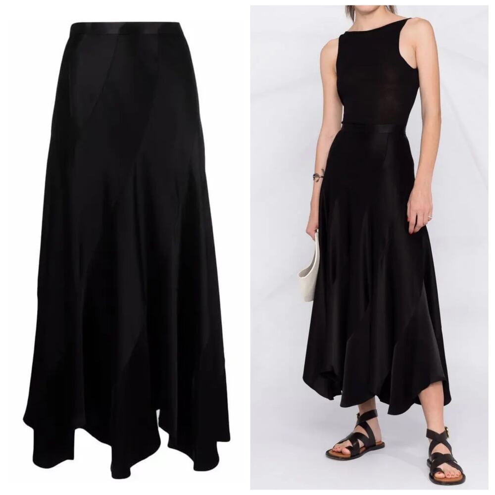 Ralph Lauren Handkerchief Satin Maxi Skirt Long Black Asymmetrical 90s Fairy 4